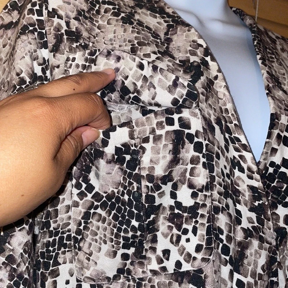 Saloni Phyton Print 100% Linen- Anthracite Jumpsuit - Picture 3 of 12